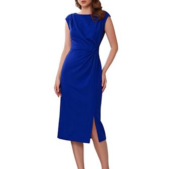 Women's Formal Sheath Dress Ruched Boat Neck Cap Sleeve Elegant Work Office Dresses