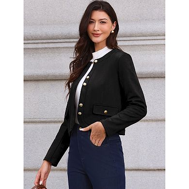 Crew Neck Coat for Women Long Sleeves Button Down Vintage Jackets