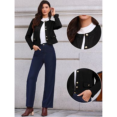 Crew Neck Coat for Women Long Sleeves Button Down Vintage Jackets