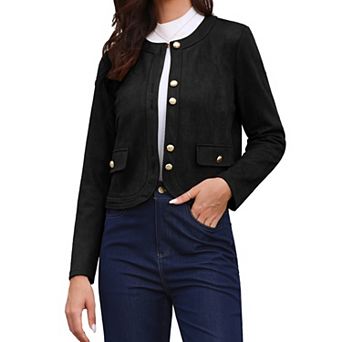 Crew Neck Coat for Women Long Sleeves Button Down Vintage Jackets
