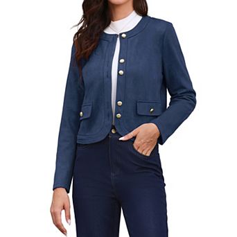Crew Neck Coat for Women Long Sleeves Button Down Vintage Jackets