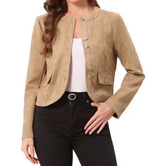Crew Neck Coat for Women Long Sleeves Button Down Vintage Jackets