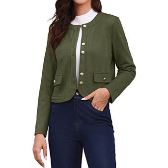 Crew Neck Coat for Women Long Sleeves Button Down Vintage Jackets