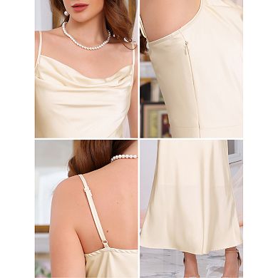 Dark Sage Cowl Neck Spaghetti Strap Long Dress