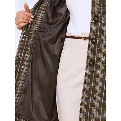 Single Breasted Pea Coat for Women's Plaid Winter Trench Outerwear