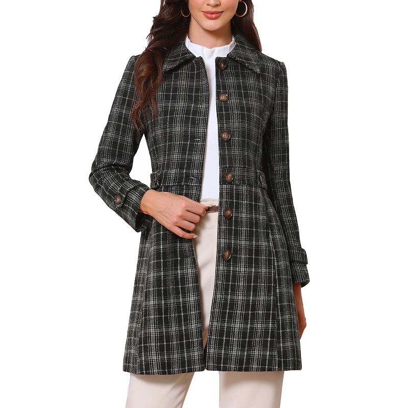 women's dress winter coat Single Breasted Pea for Plaid Trench Outerwear Color:Black and Mint Green Elegant Outfit pcat-341 Long cool woman in