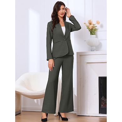 Business Suit for Women's 2 Piece Collarless Matching Set Work Outfit Blazer and Pants Sets