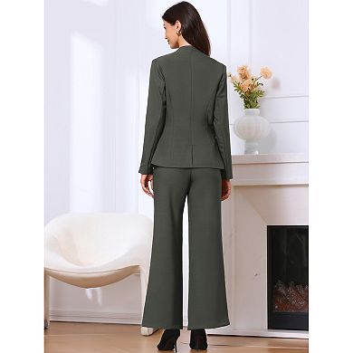 Business Suit for Women's 2 Piece Collarless Matching Set Work Outfit Blazer and Pants Sets
