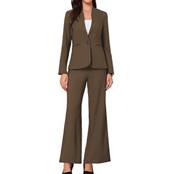 Business Suit for Women's 2 pc Collarless Matching Set Work Outfit Blazer and Pants Sets