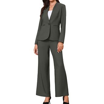 Business Suit for Women's 2 pc Collarless Matching Set Work Outfit Blazer and Pants Sets