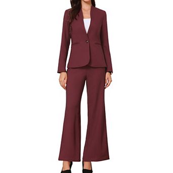 Business Suit for Women's 2 pc Collarless Matching Set Work Outfit Blazer and Pants Sets