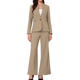 Business Suit for Women's 2 pc Collarless Matching Set Work Outfit Blazer and Pants Sets