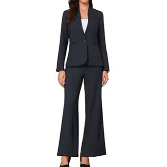 Business Suit for Women's 2 pc Collarless Matching Set Work Outfit Blazer and Pants Sets