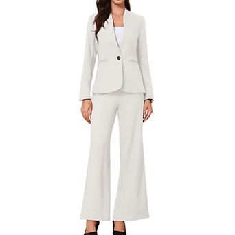 Business Suit for Women's 2 pc Collarless Matching Set Work Outfit Blazer and Pants Sets