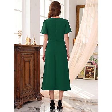 Women's Ruffle Dress Wedding Guest Crew Neck Short Sleeve Formal Cocktail Midi Dresses