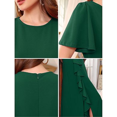 Women's Ruffle Dress Wedding Guest Crew Neck Short Sleeve Formal Cocktail Midi Dresses