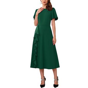 Women's Ruffle Dress Wedding Guest Crew Neck Short Sleeve Formal Cocktail Midi Dresses