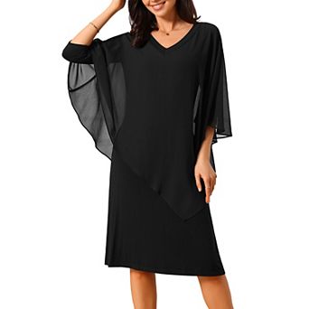 Women's Chiffon Cape Overlay Bodycon Dresses 3/4 Sleeve V Neck Pencil Dress Wedding Guest Outfits