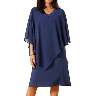 Women's Chiffon Cape Overlay Bodycon Dresses 3/4 Sleeve V Neck Pencil Dress Wedding Guest Outfits