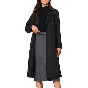 Double Breasted Coat for Women's Notched Lapel Long Sleeve Belted Winter Long Overcoat