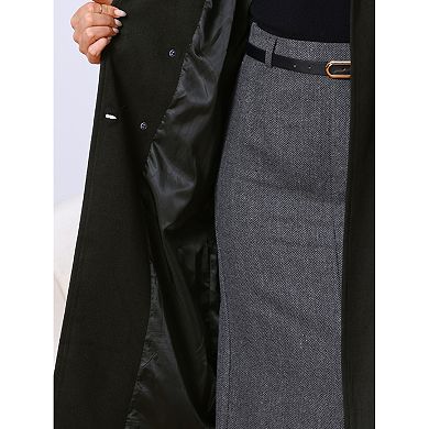 Double Breasted Coat for Women's Notched Lapel Long Sleeve Belted Winter Long Overcoat