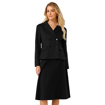 Women's 2 pc Skirt Suit Set Double Breasted Blazers and A-Line Skirts