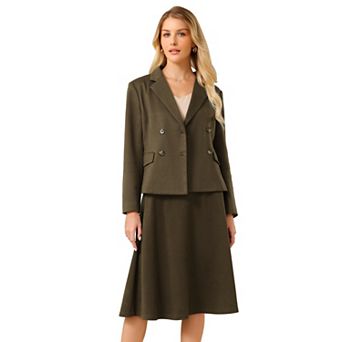 Women's 2 pc Skirt Suit Set Double Breasted Blazers and A-Line Skirts