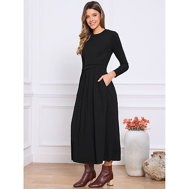 Winter Long Dress for Women's Long Sleeve A-Line Maxi Sweater Dresses