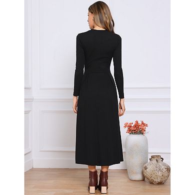 Winter Long Dress for Women's Long Sleeve A-Line Maxi Sweater Dresses