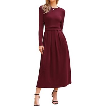 Winter Long Dress for Women's Long Sleeve A-Line Maxi Sweater Dresses