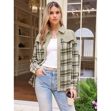 Corduroy Jacket for Women's Flannel Shacket Plaid Button Down Shirts Casual Jackets