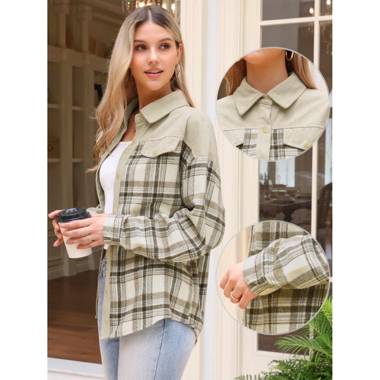 thumbnail image 2 of Fall Vests For Women 2025 Women's Oversized Plaid Shacket, Casual Flannel Long Sleeve Button Down Fall Jacket Long Vests For Women 2 of 12