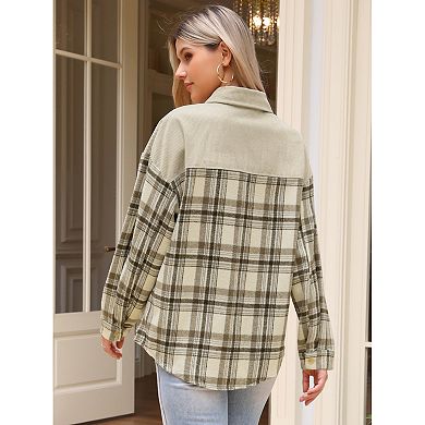 Corduroy Jacket for Women's Flannel Shacket Plaid Button Down Shirts Casual Jackets