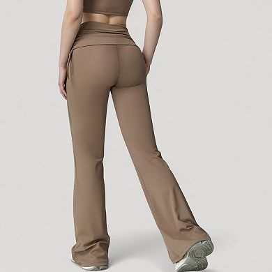 Women's Drawstring Ruched Waist Flared Leg Pants Stretch Fabric Active Yoga Lounge Bottoms