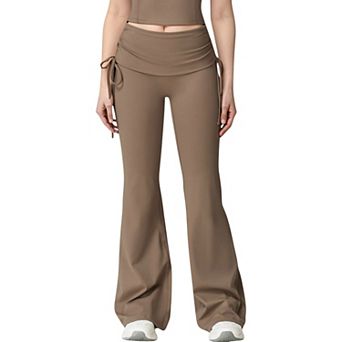 Women's Drawstring Ruched Waist Flared Leg Pants Stretch Fabric Active Yoga Lounge Bottoms