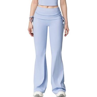 Women's Drawstring Ruched Waist Flared Leg Pants Stretch Fabric Active Yoga Lounge Bottoms