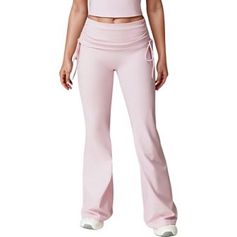 Women's Drawstring Ruched Waist Flared Leg Pants Stretch Fabric Active Yoga Lounge Bottoms