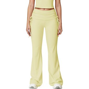 Women's Drawstring Ruched Waist Flared Leg Pants Stretch Fabric Active Yoga Lounge Bottoms