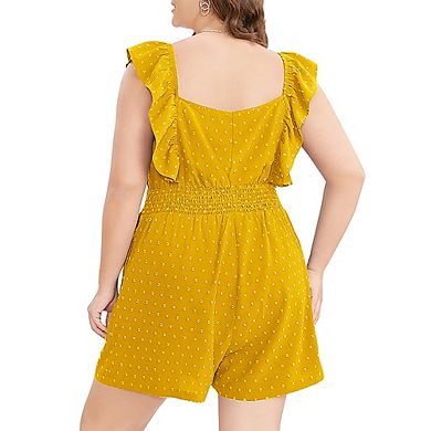 Women's Plus Size Rompers Summer Swiss Dot Sleeveless Short Jumpsuits with Pockets