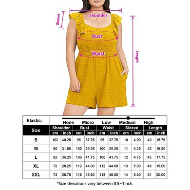 Women's Plus Size Rompers Summer Swiss Dot Sleeveless Short Jumpsuits with Pockets