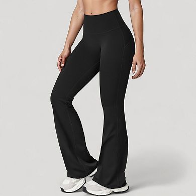 Women's High Waist Flared Leg Stretch Pants Smooth Fabric Seamless Waistband Active Lounge Bottoms