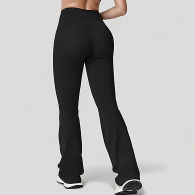 Women's High Waist Flared Leg Stretch Pants Smooth Fabric Seamless Waistband Active Lounge Bottoms