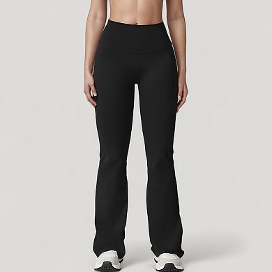 Women's High Waist Flared Leg Stretch Pants Smooth Fabric Seamless Waistband Active Lounge Bottoms