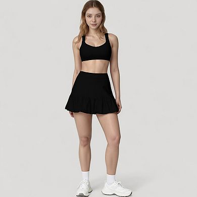 Women's Ruffle Hem High Waist Skort Built-In Shorts Stretch Waistband Flowy Lightweight Design