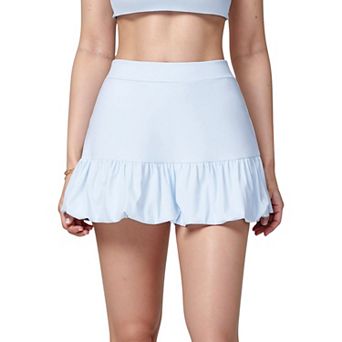 Women's Ruffle Hem High Waist Skort Built-In Shorts Stretch Waistband Flowy Lightweight Design