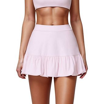 Women's Ruffle Hem High Waist Skort Built-In Shorts Stretch Waistband Flowy Lightweight Design