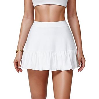 Women's Ruffle Hem High Waist Skort Built-In Shorts Stretch Waistband Flowy Lightweight Design