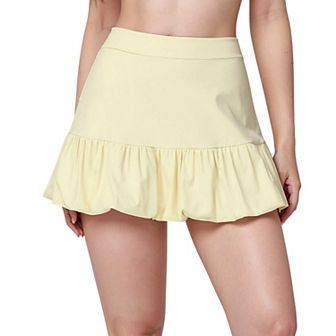 Women's Ruffle Hem High Waist Skort Built-In Shorts Stretch Waistband Flowy Lightweight Design