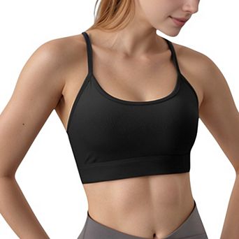 Women's Scoop Neck Sports Bra with Thin Straps Smooth Stretch Fabric Removable Pads