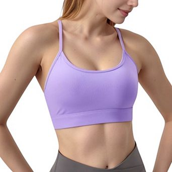 Women's Scoop Neck Sports Bra with Thin Straps Smooth Stretch Fabric Removable Pads